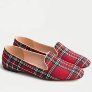 New J. Crew plaid Stewart tartan  Red Slip-On Shoes, size 7.5